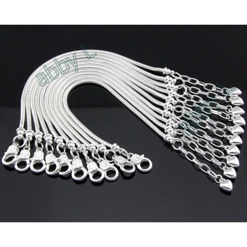 10 Pcs Silver Plated Lobster Clasp Snake Chain Charm Bracelets