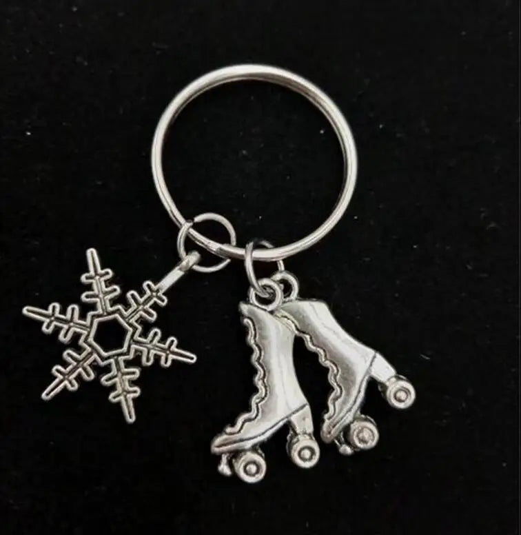 Vintage Ice Skates Snowflakes 25mm Keyring Keychain Charm Women Jewelry Findings