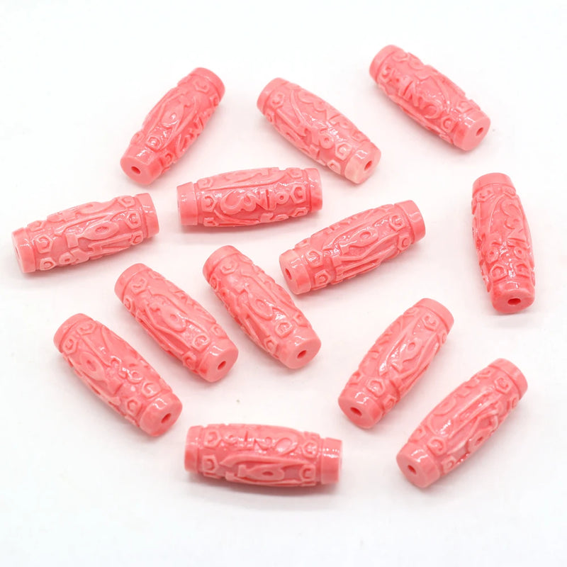 10 Pcs Coral Beads Cylinder Shape Pink Coral Loose Beads Necklace Accessories