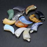 10 Pcs Ox Horn Shape Healing Crystal Stone Pendants Agate Charms