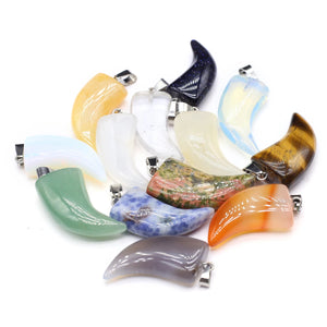 10 Pcs Ox Horn Shape Healing Crystal Stone Pendants Agate Charms