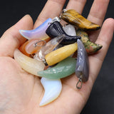 10 Pcs Ox Horn Shape Healing Crystal Stone Pendants Agate Charms