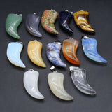 10 Pcs Ox Horn Shape Healing Crystal Stone Pendants Agate Charms