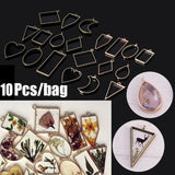 10Pcs Geometric Metal Pendant Frame Set DIY Jewelry Making Epoxy UV Mold