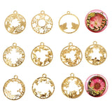 10 Pcs Round Floral Frame Metal Epoxy Resin Jewelry Pendant
