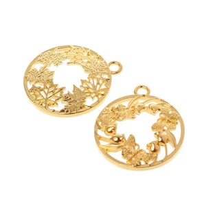 10 Pcs Round Floral Frame Metal Epoxy Resin Jewelry Pendant