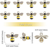 10 Pcs Yellow Bees Mini Charms Enamel Crystal Rhinestone Insect Honeybee Charm