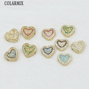 10 Pcs Zircon Heart Pendant Charms Jewelry 60370