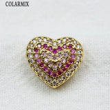 10 Pcs Zircon Heart Pendant Charms Jewelry 60370