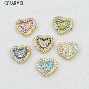 10 Pcs Zircon Heart Pendant Charms Jewelry 60370