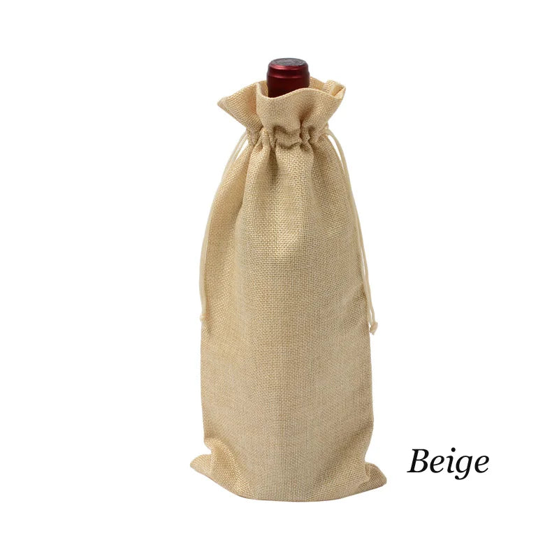 10 Pcs 15x35 cm Rectangle Jute Burlap Linen Bags Champagne Red Wine Bottle Bag