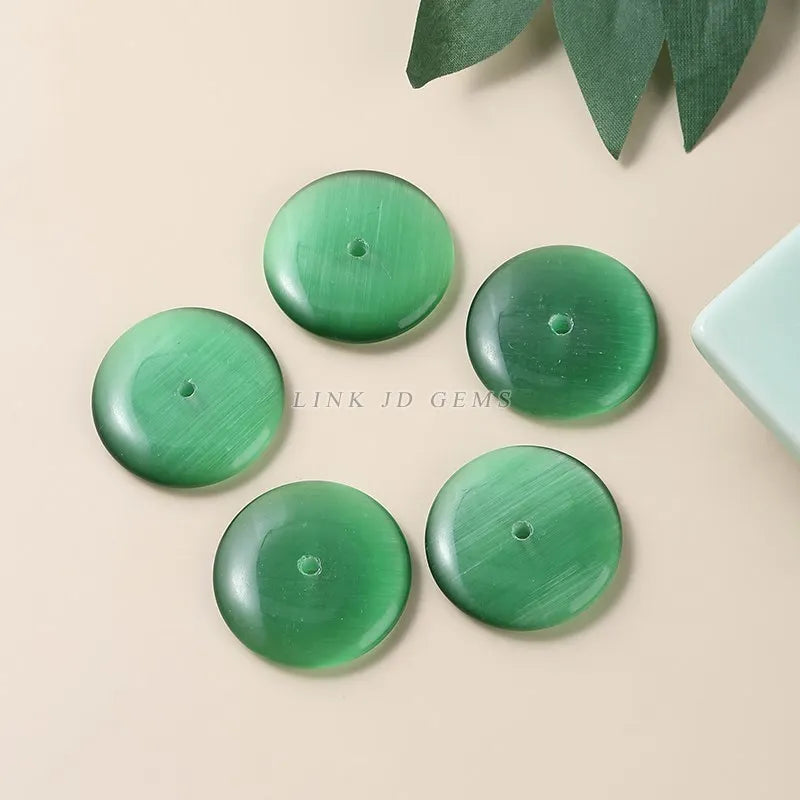 10 Pcs Green Cat Eye Stone Peacs Buckle 30*5mm DIY Jewelry Making Charms