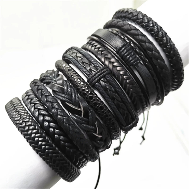 10 Pcs/set Woven Leather Bracelets Men Women Bangle Jewelry Gift