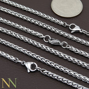 10 Pcs Stainless Steel Necklaces 3mm Wheat Chain Necklace Tarnish Choker