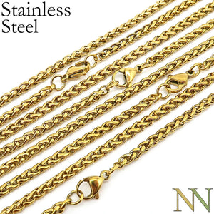 10 Pcs Stainless Steel Necklaces 3mm Wheat Chain Necklace Tarnish Choker