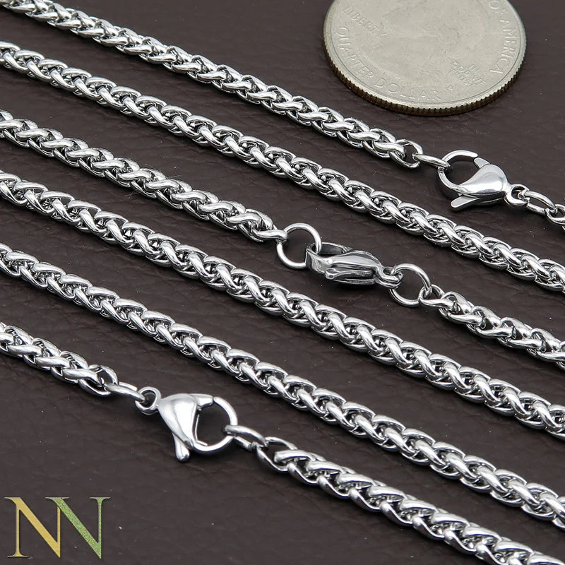 10 Pcs Stainless Steel Necklaces 3mm Wheat Chain Necklace Tarnish Choker