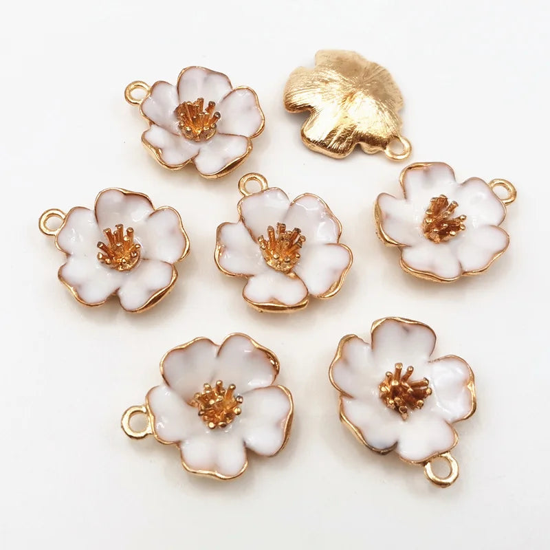 10Pc DIY Enamel Flower Charms 19*22.5mm Metal Filigree Jewelry Making Crafts