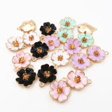 10Pc DIY Enamel Flower Charms 19*22.5mm Metal Filigree Jewelry Making Crafts