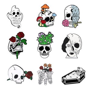 10 Pc Horror Mushroom Skull Ghost Enamel Pin Set Gothic Flower Brooch Pin