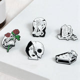 10 Pc Horror Mushroom Skull Ghost Enamel Pin Set Gothic Flower Brooch Pin