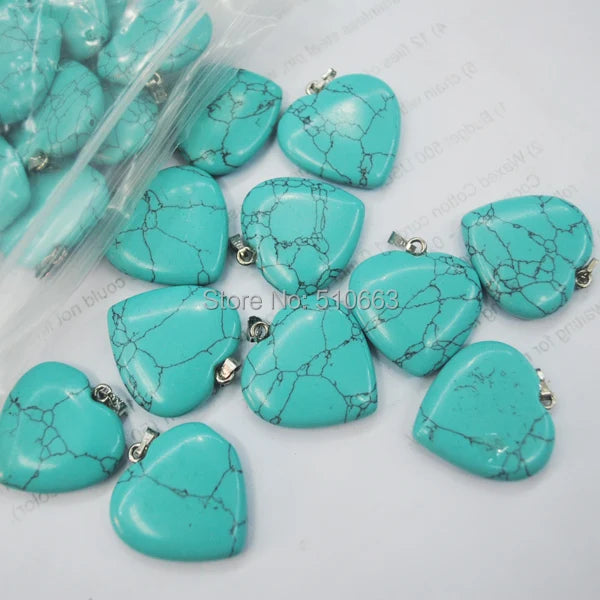 10Pcs Turquoisee Big Heart Shape Stone Pendant Charms for Necklace 20MM 25mm