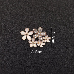 10pcs 26*19mm Metal Flower Applique Rhinestone Buttons DIY Clothing Jewelry