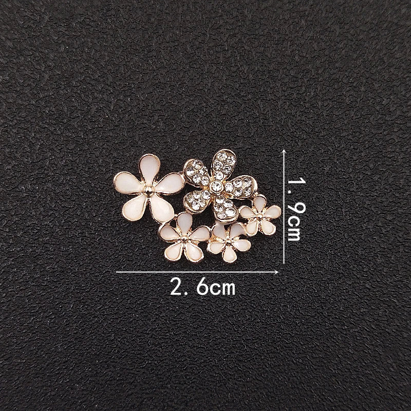 10pcs 26*19mm Metal Flower Applique Rhinestone Buttons DIY Clothing Jewelry