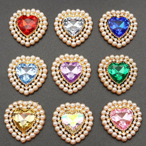 10Pcs 26 * 28mm Heart Pearl Acrylic Rhinestone Button Metal Wedding Decoration