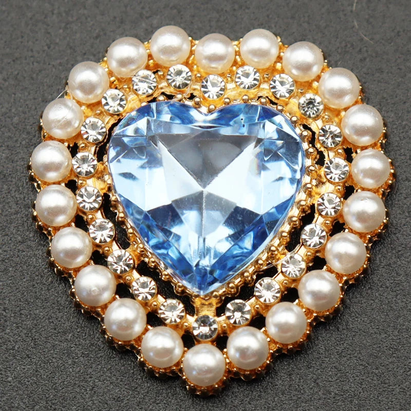 10Pcs 26 * 28mm Heart Pearl Acrylic Rhinestone Button Metal Wedding Decoration