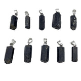 Tourmaline Charm Pendant Protection Crystal Stone Plated Silvertone