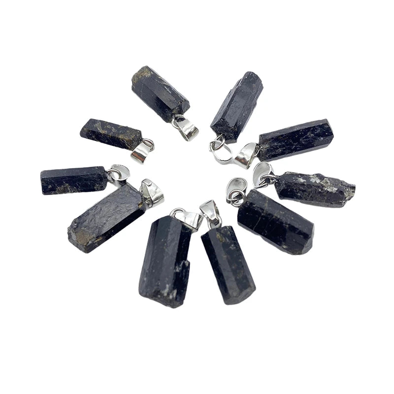 Tourmaline Charm Pendant Protection Crystal Stone Plated Silvertone