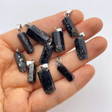 Tourmaline Charm Pendant Protection Crystal Stone Plated Silvertone