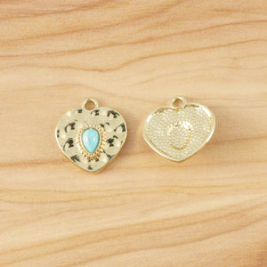 10pcs Gold Heart & Faux Stone Charms for DIY Necklace Bracelet Making