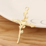 10 Cross Crucifix & Rose Flower Charms Pendants for Necklace Making 43x28mm