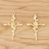 10 Cross Crucifix & Rose Flower Charms Pendants for Necklace Making 43x28mm
