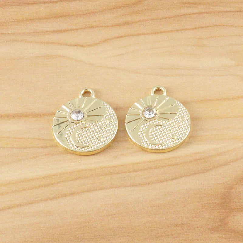 10 Sun Moon Charms Pendants with Rhinestones for DIY Jewelry Making