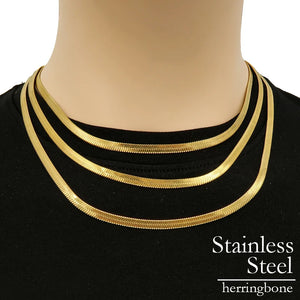 Herringbone Choker Necklace, Stainless Steel Gold Chain