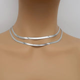 Herringbone Choker Necklace, Stainless Steel Gold Chain