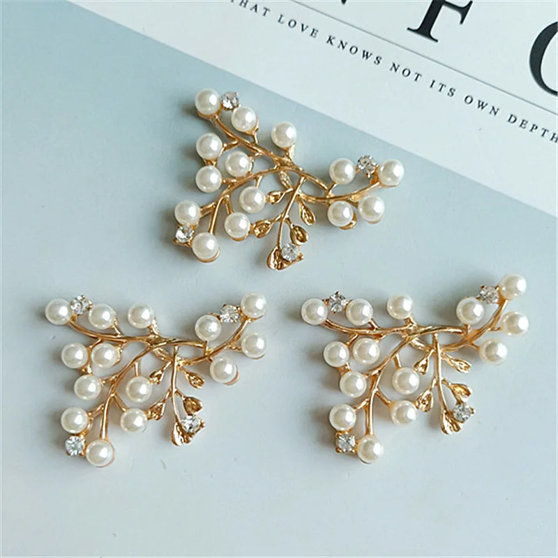10 Pcs 32*40mm Pearls Rhinestone Metal Branch DIY Bride Hair Accessories