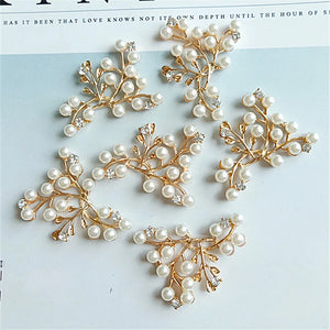 10 Pcs 32*40mm Pearls Rhinestone Metal Branch DIY Bride Hair Accessories