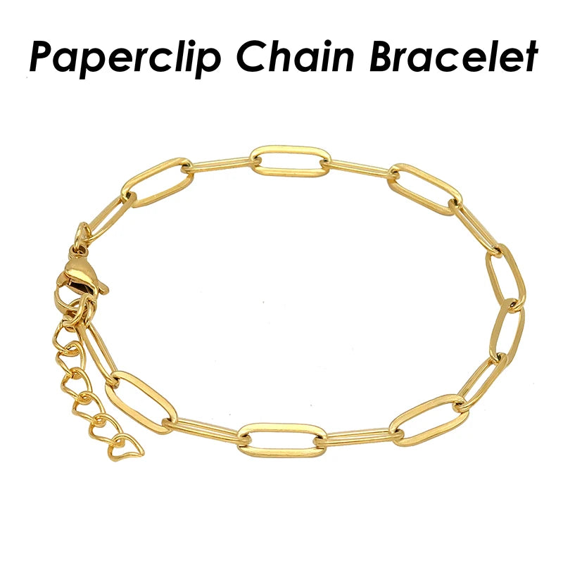 Paper Clip Bracelet Stainless Steel Link Chain for Women