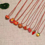 10 Pcs Ethnic Embroidery Tiger Head Gourd Kids Necklace Colorful Rope Braided