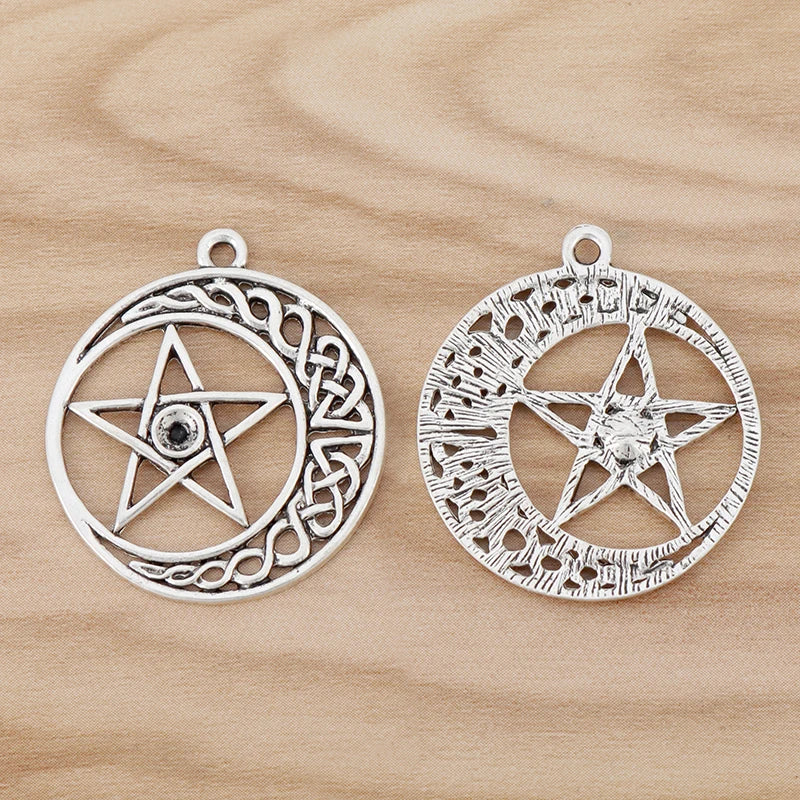10 Silver Celtic Knot Pentagram Charms for Necklace Making 30x30mm