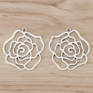 10 Tibetan Silver Filigree Rose Flower Charms Pendants for DIY Jewellery Making