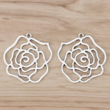 10 Tibetan Silver Filigree Rose Flower Charms Pendants for DIY Jewellery Making