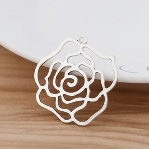10 Tibetan Silver Filigree Rose Flower Charms Pendants for DIY Jewellery Making