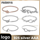 S925 Silver Bracelet with Logo Interlocking Symbol Jewelry Female