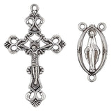 Alloy Antique Silver Crucifix Pendant and Rosary Center Sets for Jewelry Making