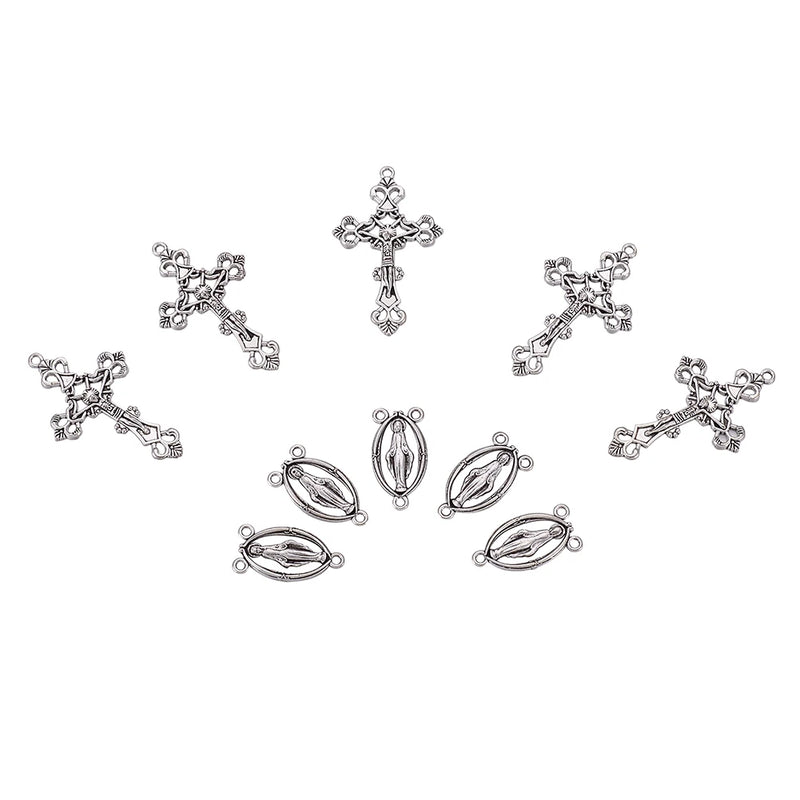 Alloy Antique Silver Crucifix Pendant and Rosary Center Sets for Jewelry Making