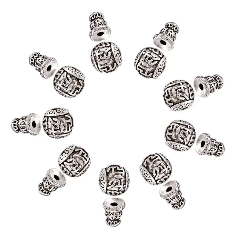 10 Antique Silver Tibetan Style Beads for DIY Jewelry Making